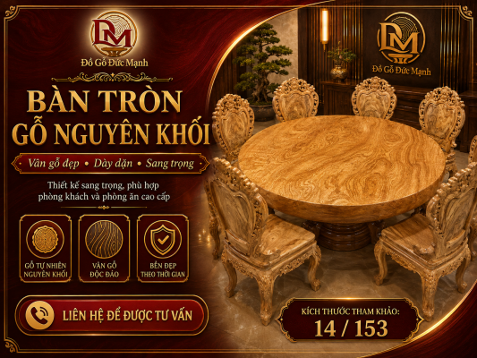Bàn Ăn Nguyên Khối Gỗ Gõ Đỏ Long Bình Giá Xưởng